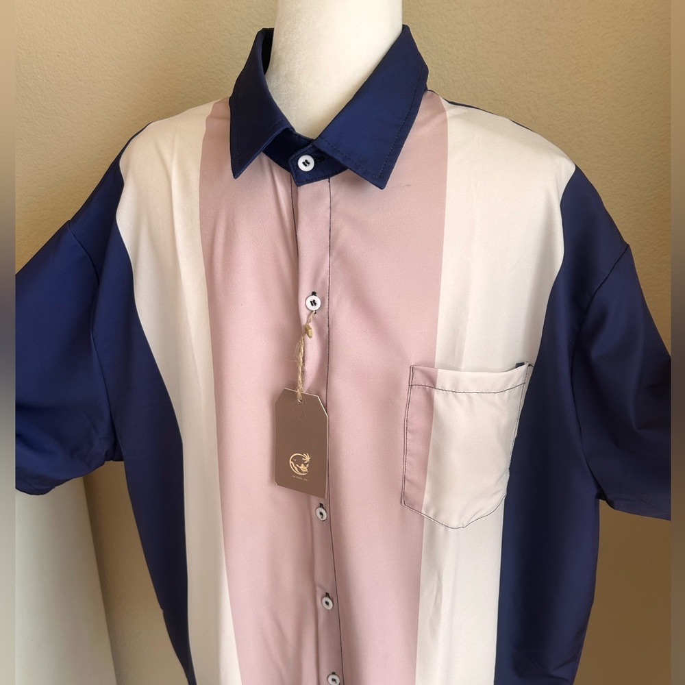 NEW Plus Size Men's Hardaddy Short-Sleeve Button-Down, Blue Cream Pink NWT